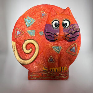 Vintage 1990s Resin Cat Statue – 8”x8”x2” – Whimsical Feline Decor